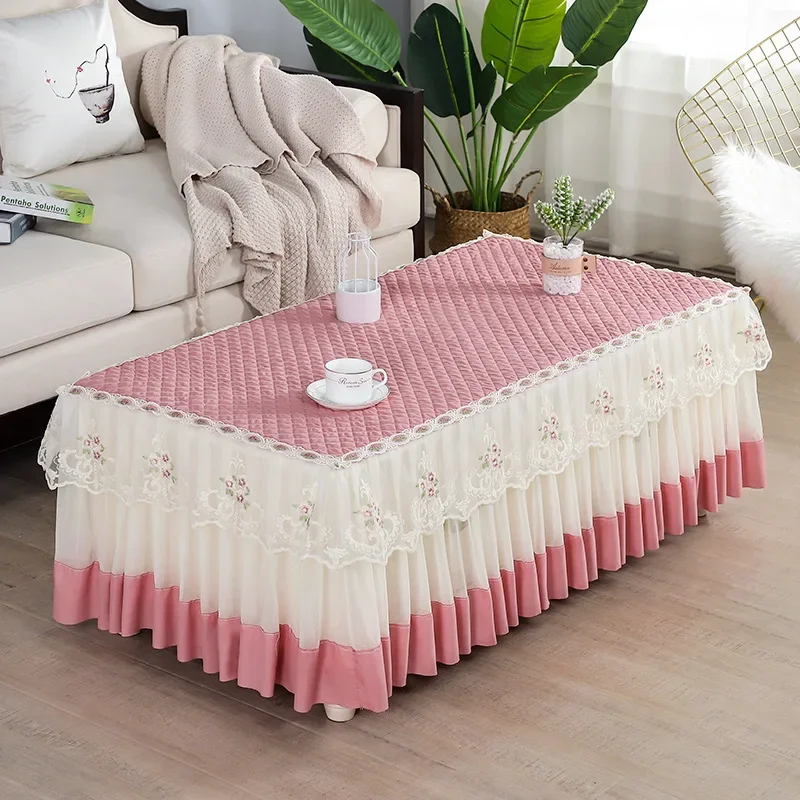 Pink Embroidered Tablecloth Lace Table Cloth Coffee Table Cover Rectangle Cover Cloth Table Skirt Home Decoration