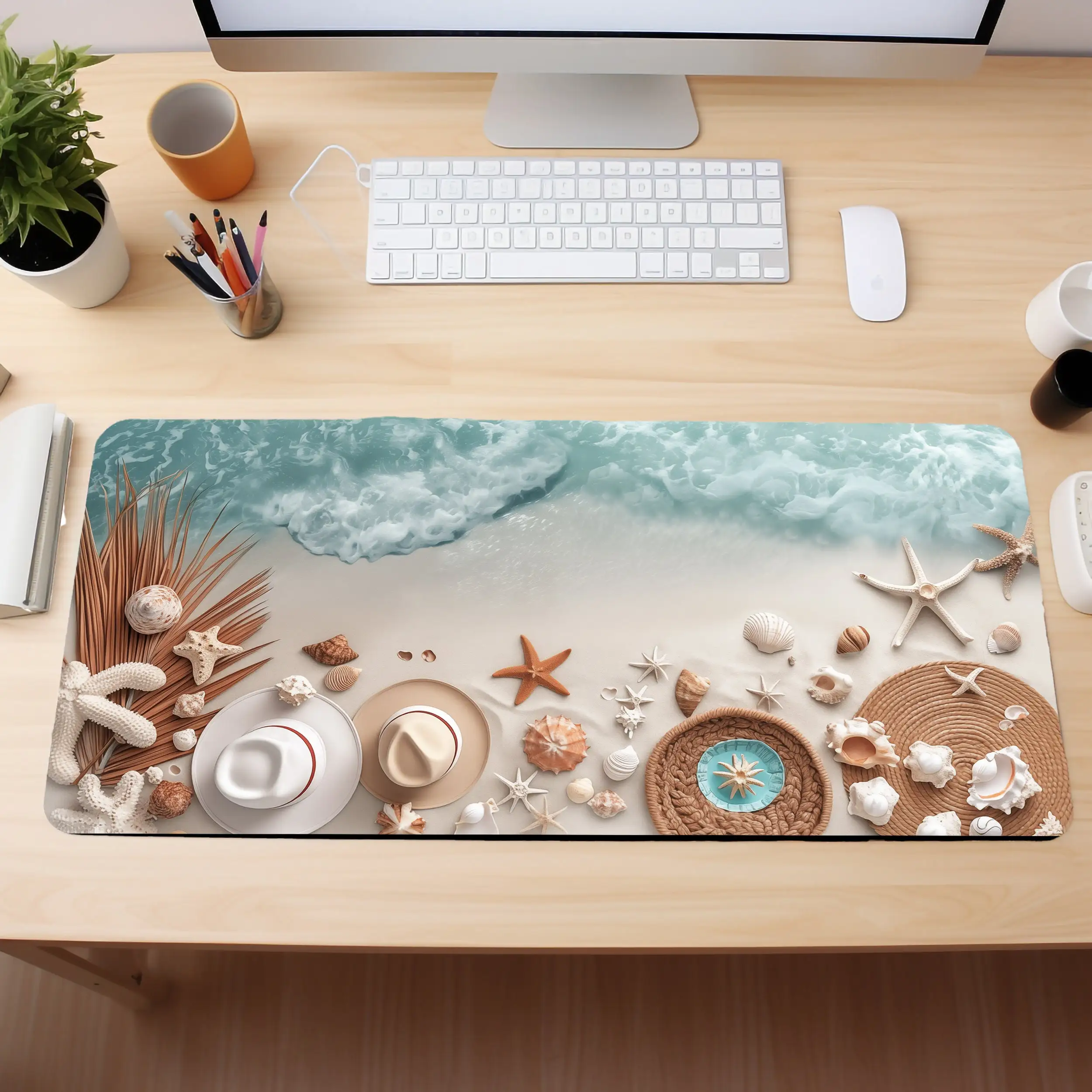 Ocean Beach Desk Mat, Non-slip and Waterproof Gaming Mouse Pad, Office Gaming Desk Decoration Mat, The Perfect Gift for Friends.