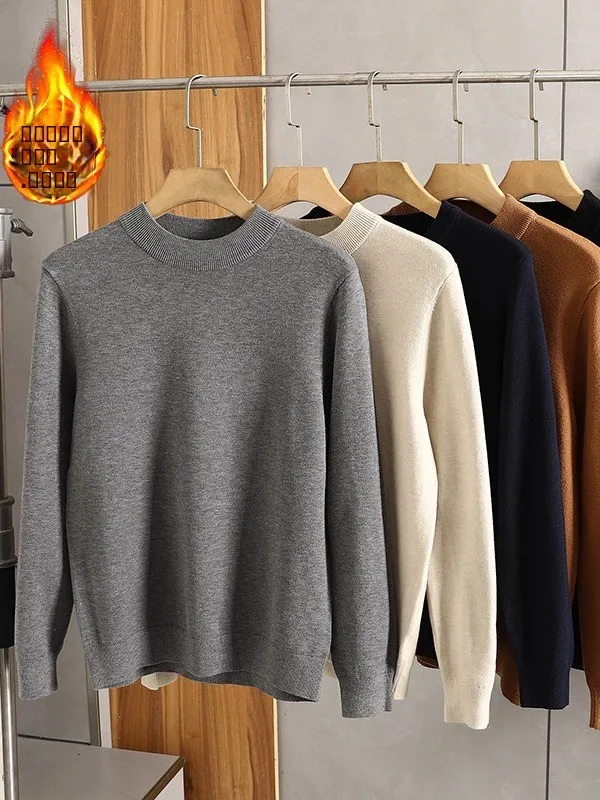 

Lanzhou Men's Thi Knitted Wool Sweater f High Collar Pure Color Base Layer Warm Casual Long Sve Autumn Winter Knitwear