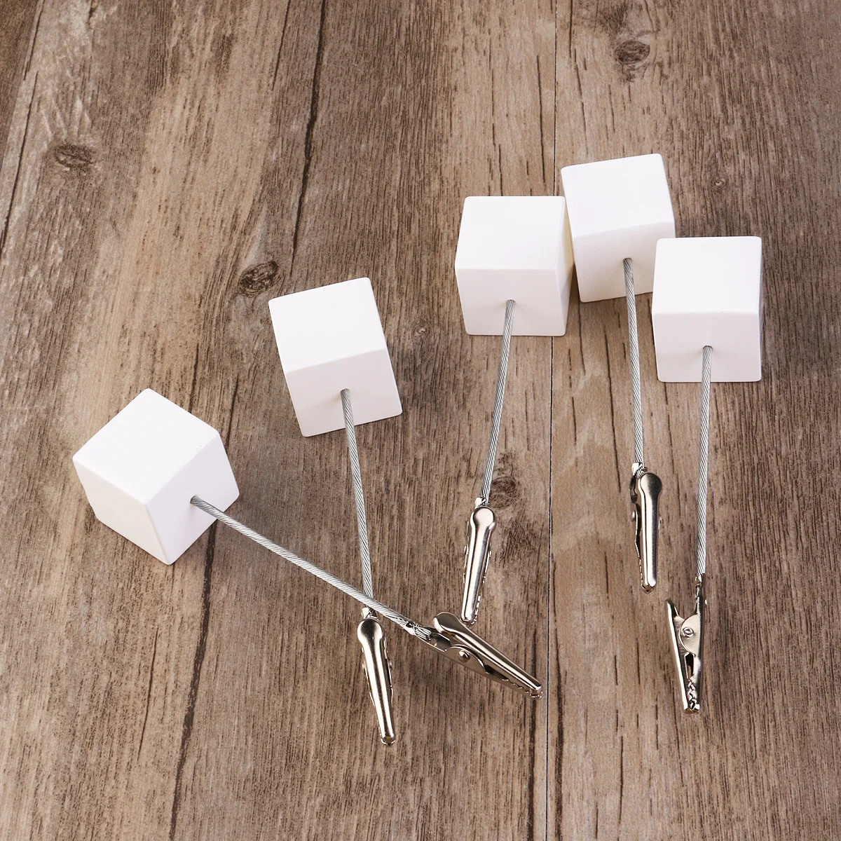 

10pcs White Resin Stainless Steel Memo Holder 11.7Cm Cube Base Crocodile Clip For Notes Papers Photos Desktop Organizer Home