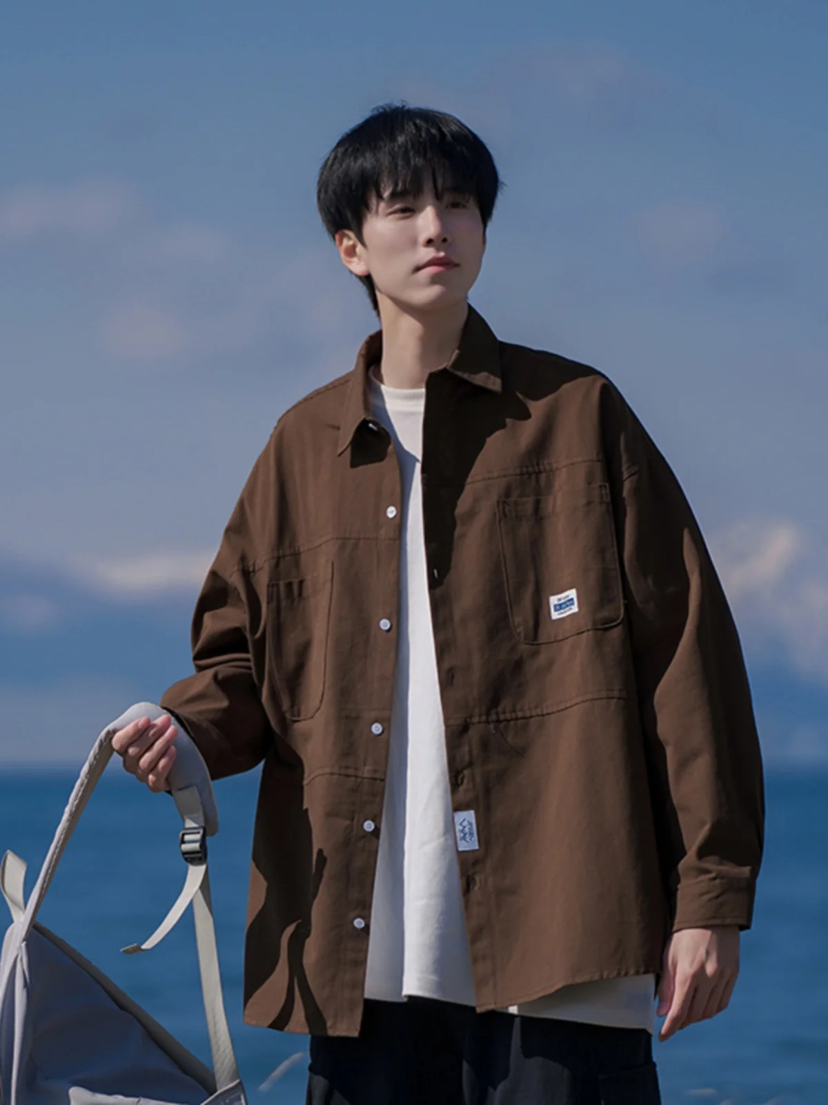 

Pure Cotton Long Sve Men's irt American Retro Workwear Jaet Spring New Sle Trendy Teenage irt Haome Collar Button