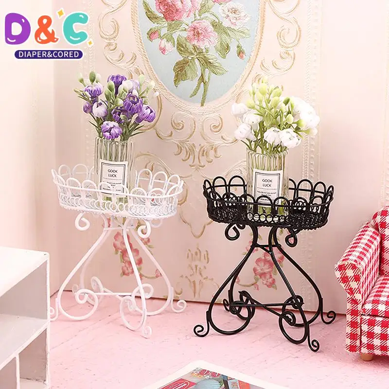 1:12 Dollhouse Miniature Flower Stand Display Shelf Iron Storage Rack Doll Furniture Model Decor Toy Doll House Accessories