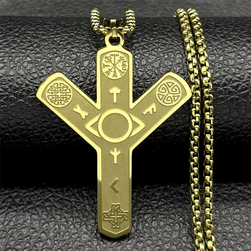 Norse Viking Rune Eye of Providence Compass Cross Pendant Necklace for Women Men Celtic Knot Symbol Chain Divination Jewelry view 5