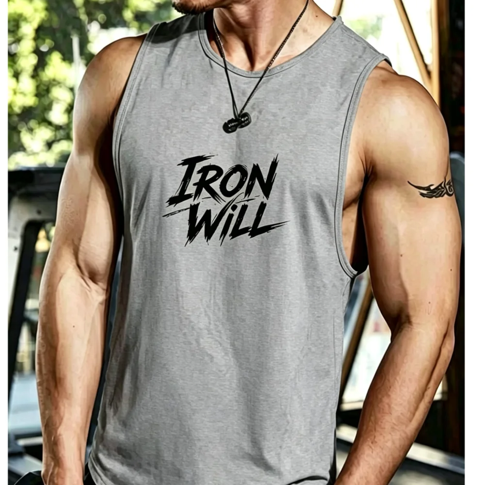 2026 Summer New Men's Letter Printed Sleeveless Tank Top Outdoor Leisure Sports Training Running Speed Dry Trendy T-shirt Top