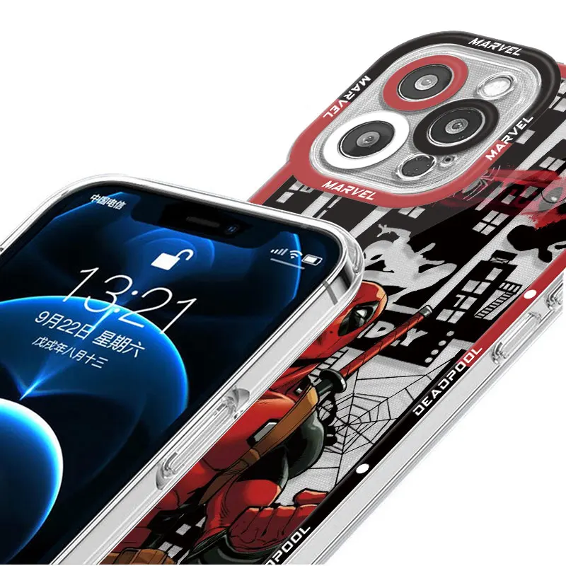 Custodia Marvel Deadpool per Apple iPhone 15 Plus XR X XS 14 Pro 13 Pro Max 8 11 12 Mini 7 6s SE TPU Funda Cover in Silicone trasparente