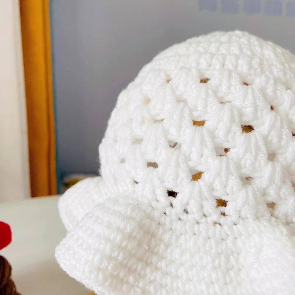 Cute Cherry Baby Girl Bucket Hat Pigtail Braid Wig Toddler Cap Winter Infant Crochet Knitted Children Hats and Caps for Girls
