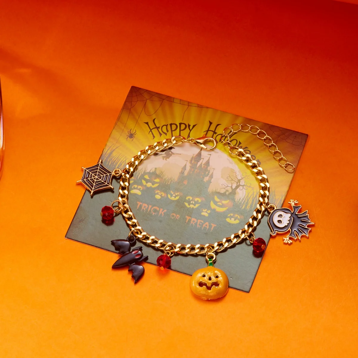 Halloween Gothic Kette Armband Kürbis Schloss Fledermaus Geist Schädel Spinnennetz Schwarze Katze Anhänger Armreif Für Frauen Männer Schmuck Geschenk