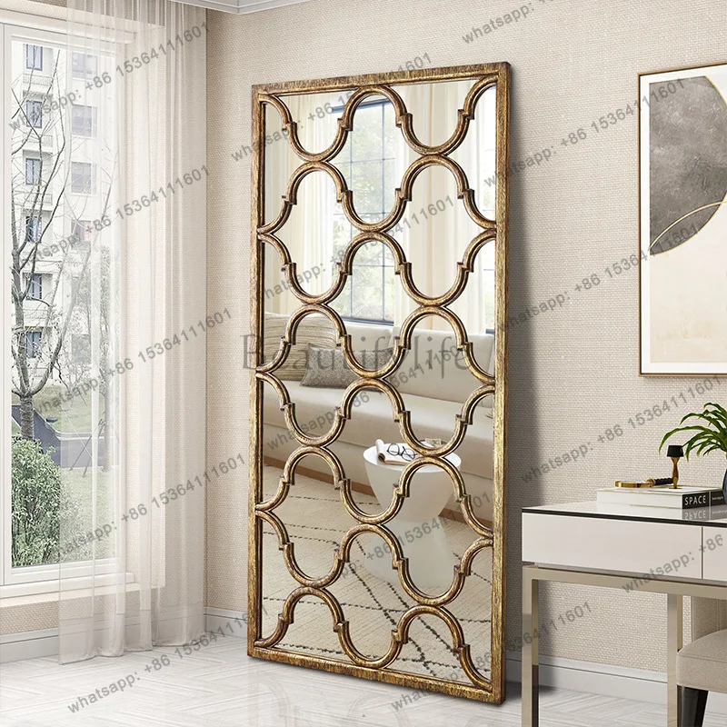 French retro villa light luxury decorative mirror grid flower-shaped floor-to-ceiling home bedroom full-length mirror