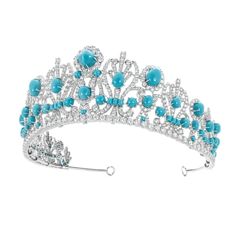 Bellux Artificial Turquoise Crown Women's Luxury Jewelry Wedding Birthday Party Headwear Banquet Tiaras