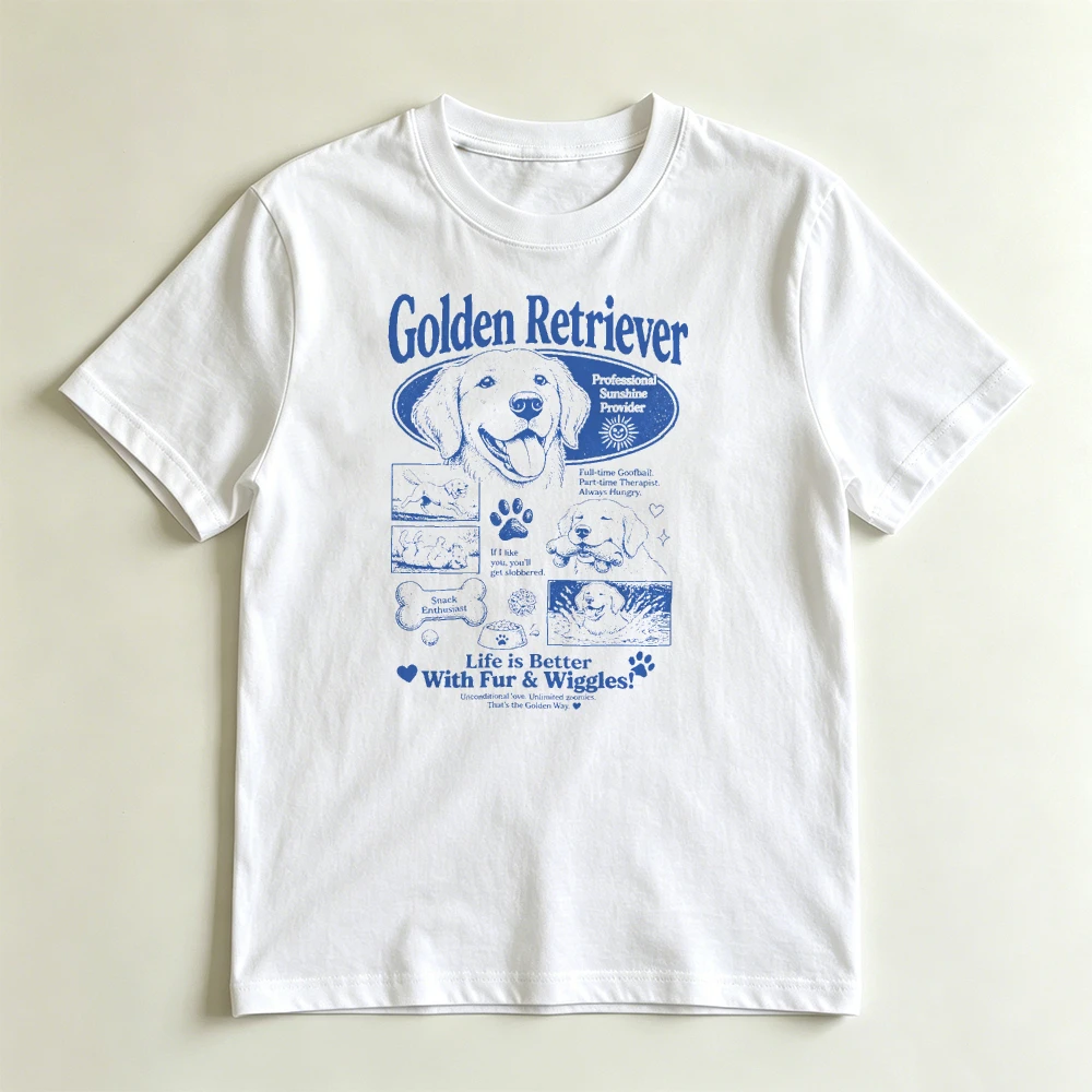 Golden Retriever Dog Graphic Tees Retro Blue Puppy Letter Print Women T Shirt Short Sleeve Pet Lover Aesthetic Summer Tops