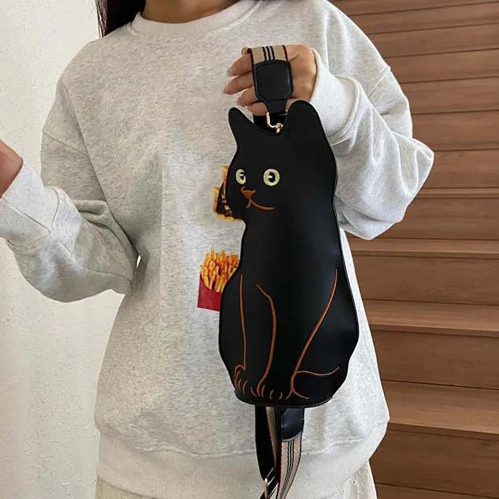 

Cartoon Black Cat Chest Pouch Adjustable Strap Anti-splash Water Cat Shoulder Bag Multi-functional Large Capacity