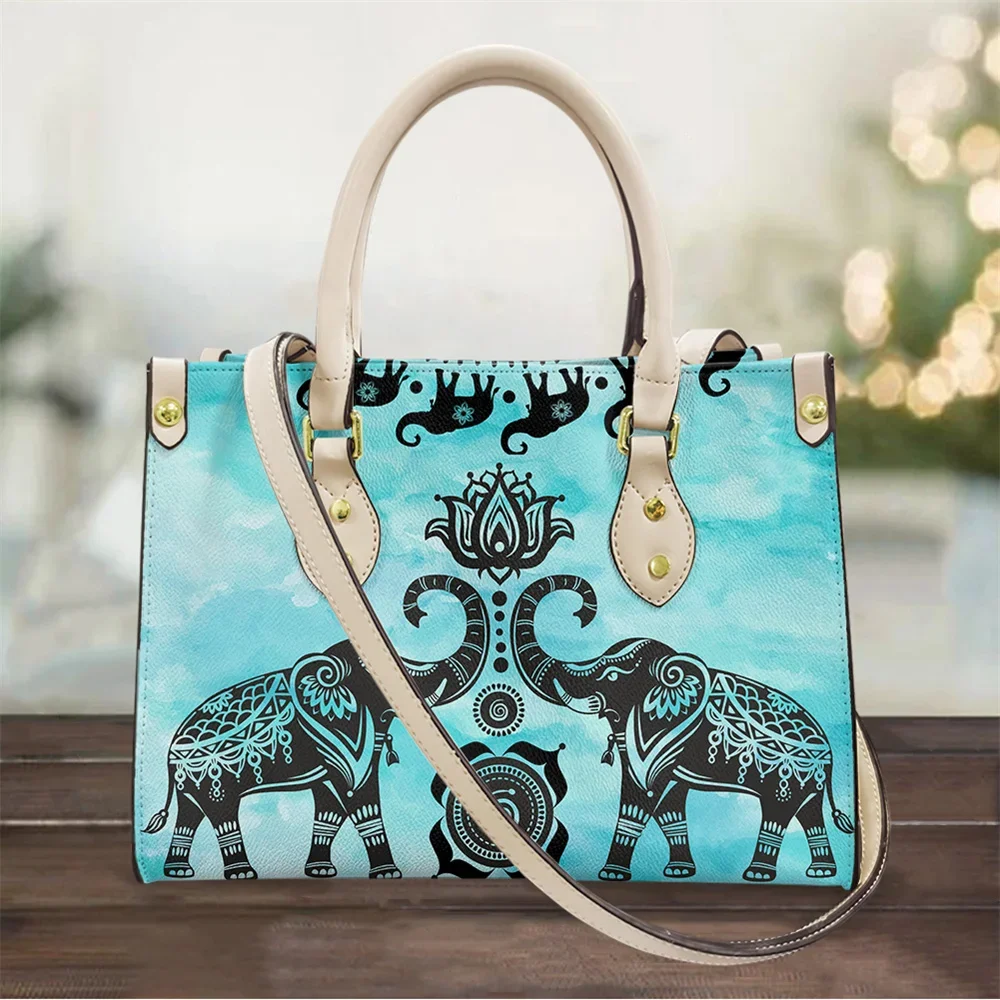 cywgift Bohemian Elephant Printing Women's Leather Handbag Elegant Ladies Daily Shoulder Bags High Quality Crossbody Tote Female