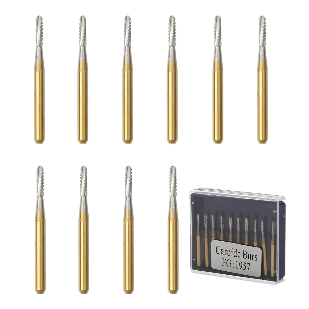 FG1957 Dental Broken Crown Needle Dental polishing Burs Endodontic Gold Plated Handle Dental Carbide Cutters Finishing polishing