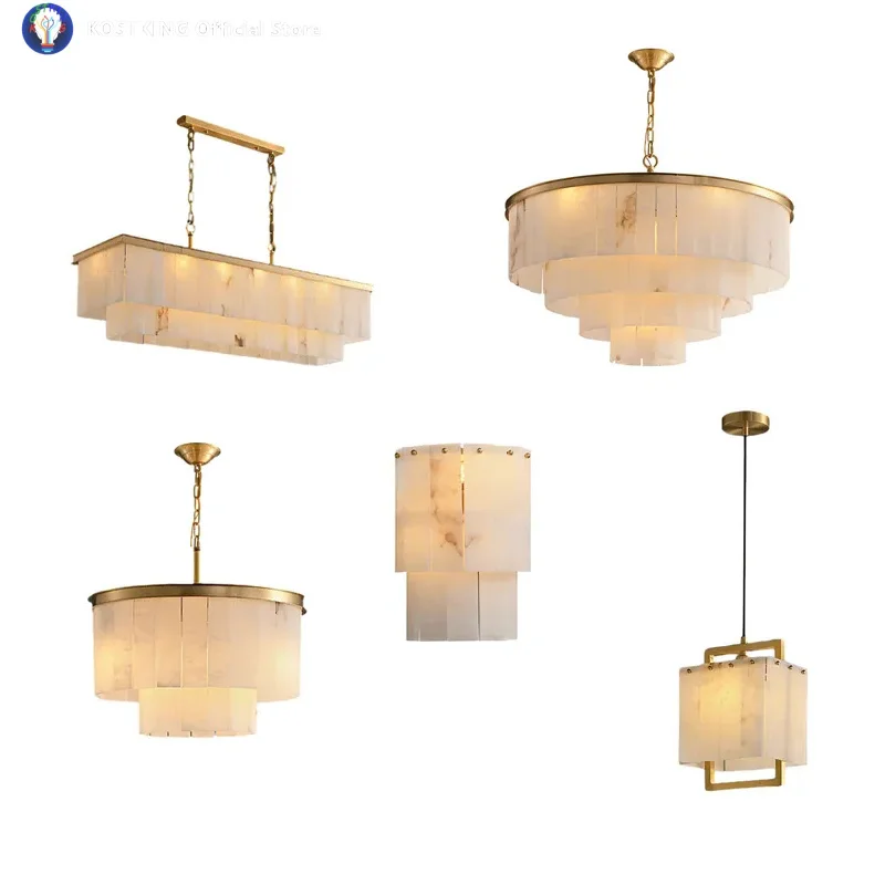 Natural Marble Series Dimmable LED Chrome Gold Ceiling Chandelier Lighting Lustre Suspension Luminaire Lampen For Living Room