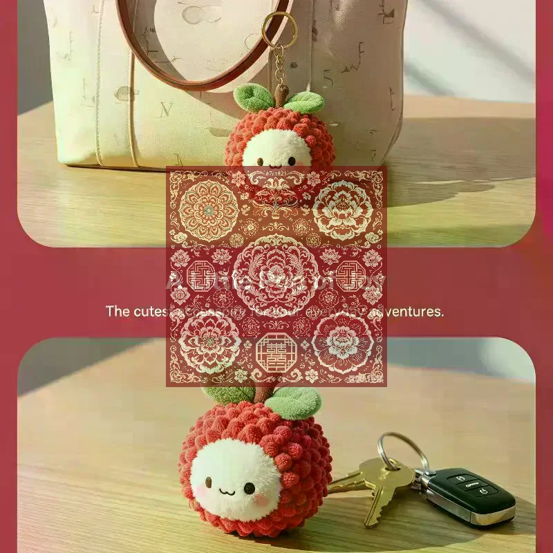 Plush Lychee Yangmei Keychain Cute Fruit Soft Stuffed Toys For Kids Backpack Purse
