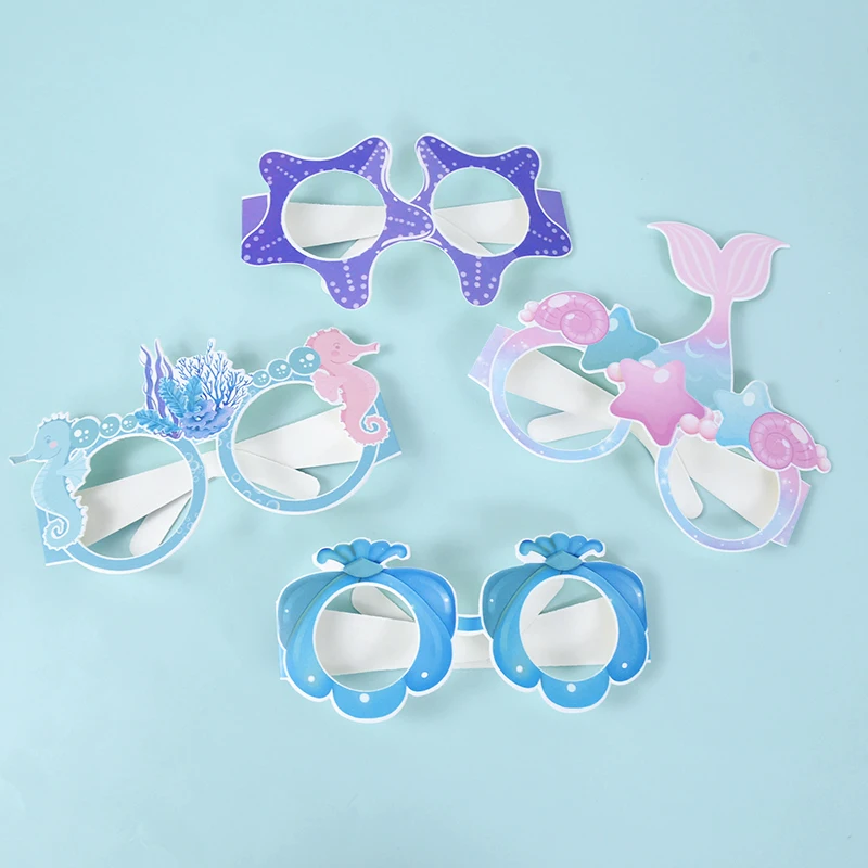 Lunettes en papier sous le thème de la mer pour enfants, queue de sirène, coquillage, étoile de mer, fête d'anniversaire, décoration de fête préChristophe, faveurs, jouet, 6 pièces