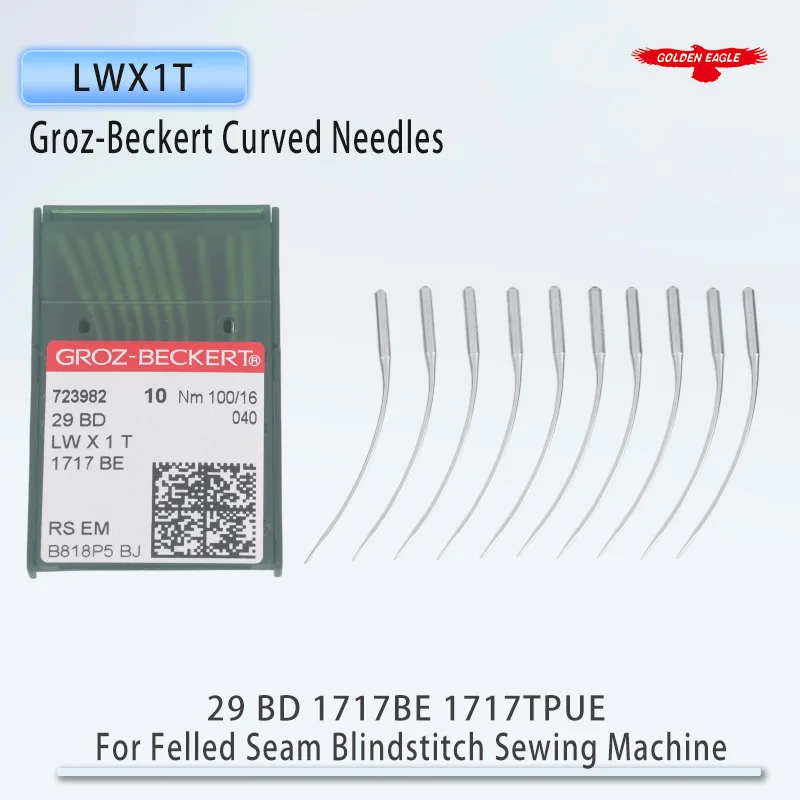 10 PCS LWX1T Groz-Beckert Curved Needles for Felled Seam Blindstitch Sewing 29 BD 1717BE 1717TPUE 23:83