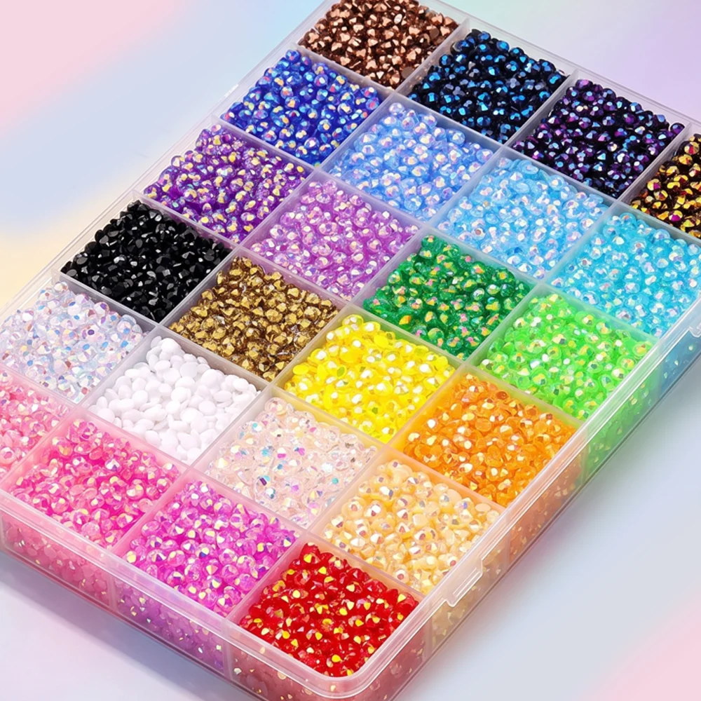 3/4/5 mm, 24-farbiges, auffälliges Set mit Kunstharz-Strasssteinen, flachen Strasssteinen, Diamant-Dekorationen und Kristallen in verschiedenen Farben, geeignet für DIY-Handyhüllen, Kleidung, Wasserflaschen, Dekoration – Detail 3