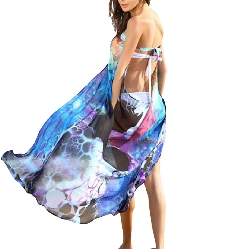 Female Tie-Dyed Sleeveless Strapless Long Beach Dress Bikini Cover Ups