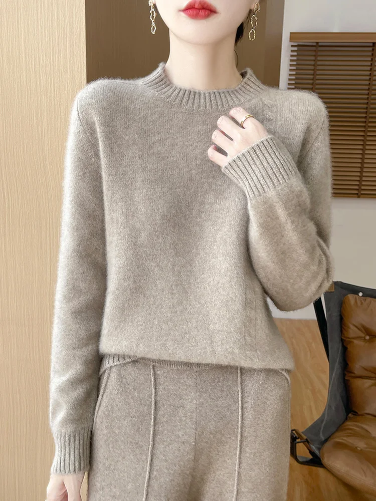 Maglione da donna in lana di cotone australiana al 100%, maglione basic a maniche lunghe, abbigliamento, maglieria
