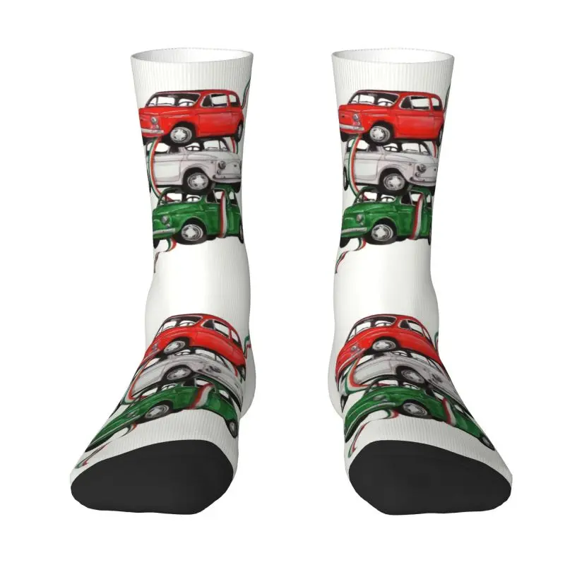 

Funny Printing Vintage Italy Flag Car Socks for Women Men Stretchy Summer Autumn Winter Italian Pride Crew Socks