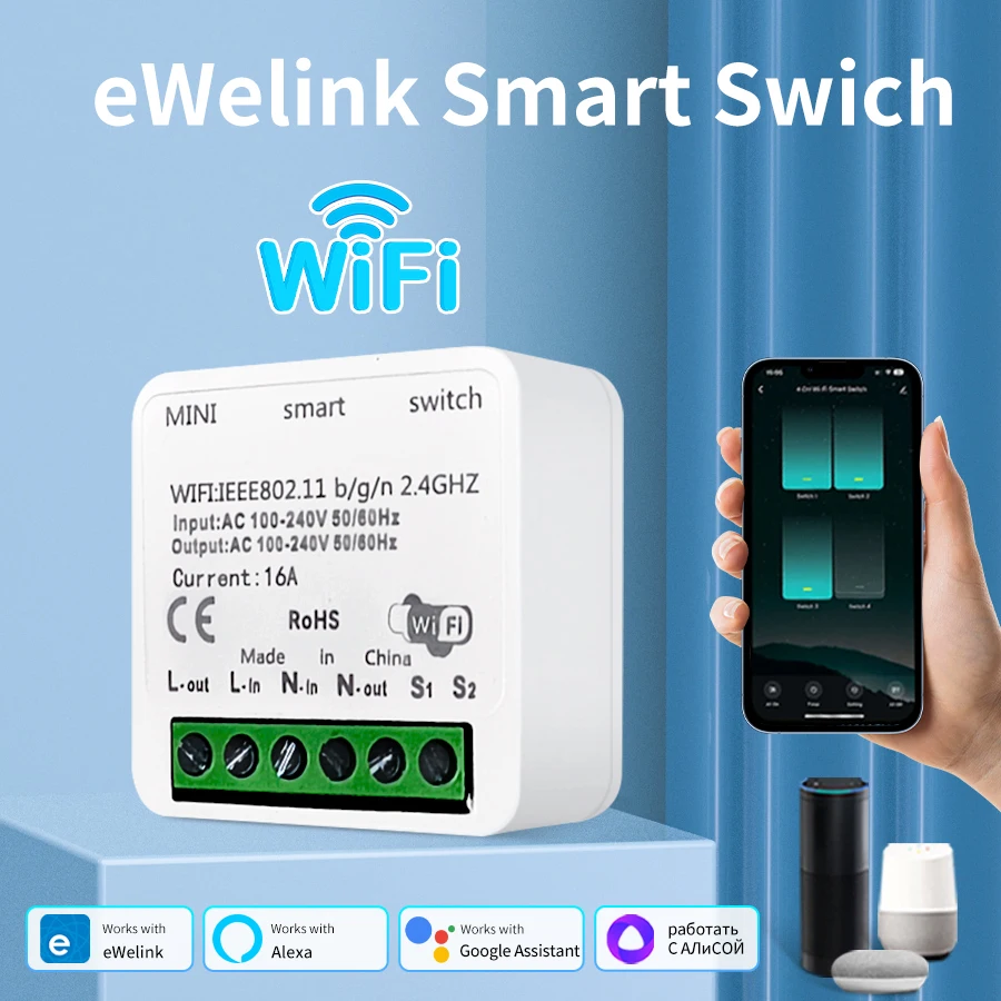 EWelink WiFi Smart Switch DIY Module 100-240V 16A Intelligent Switch 2 Way Control Works with Alexa Google Home Interrupte