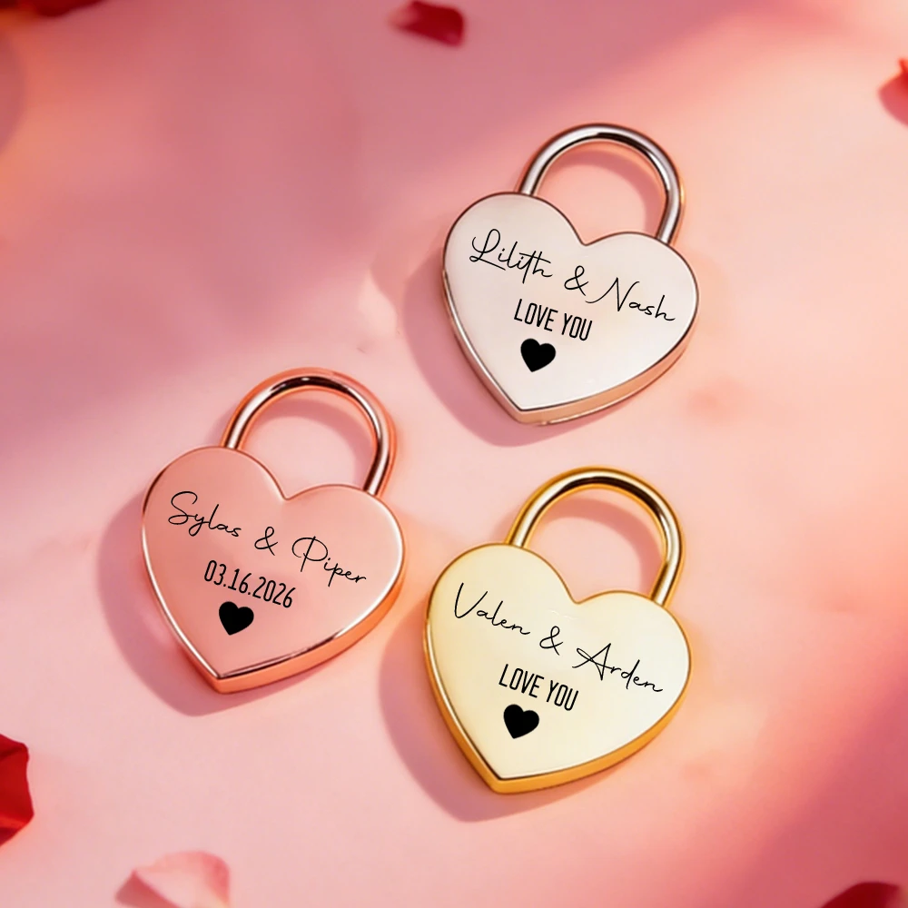 Custom Name Heart-Shaped Padlock Personalized Name Text Lock With Keys Anniversary Gifts Home Decoration Customized Name Lock view 3