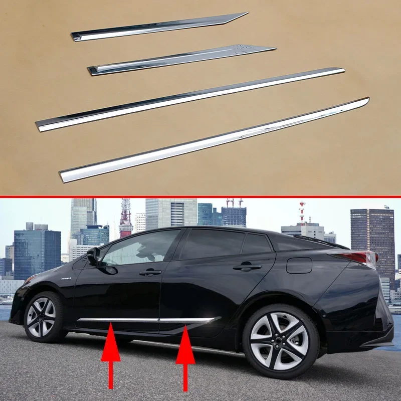 Chrome Car Door Body Side Molding Protector Strips For 2016-2022 Toyota Prius Prime Accessories