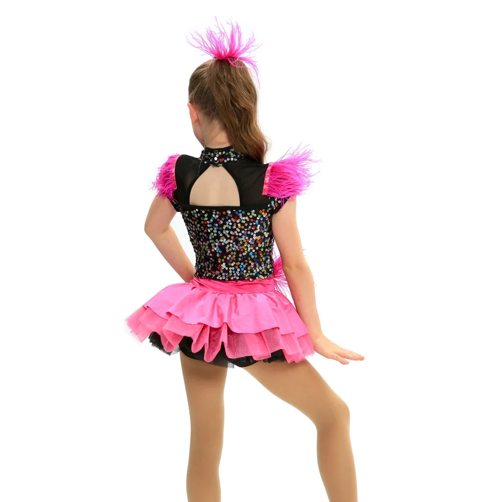 Kids Jazz Dance Costume Customized Ostrich Feather Trimmed Dress for Girls