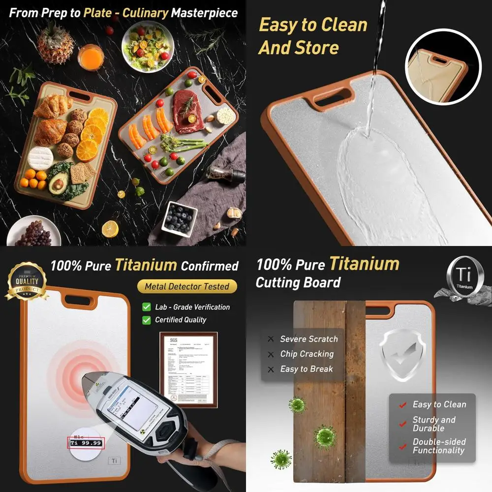 

Titanium and Wheat Straw Cutting Boards - 2 in 1 Kitchen Chopping Boards for Chefs, Dads, and Future Grooms