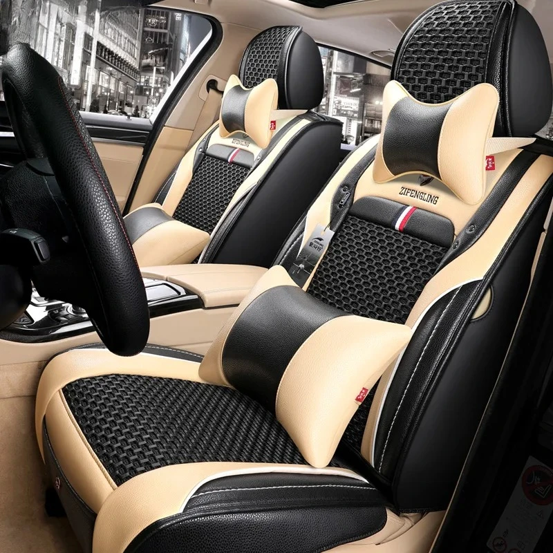 High Quality Leather Wear-Resistant Easy Clean Auto Upholstery Set Ice Silk Decorative Universal Car Seat Covers Full Set