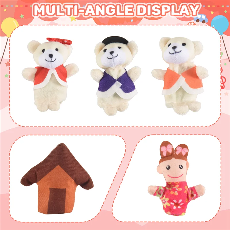 B49B-ชุดหุ่นนิ้วมือ 5 ชิ้น นิทานเทพนิยาย โกลดิล็อคส์ และหมีสามตัว