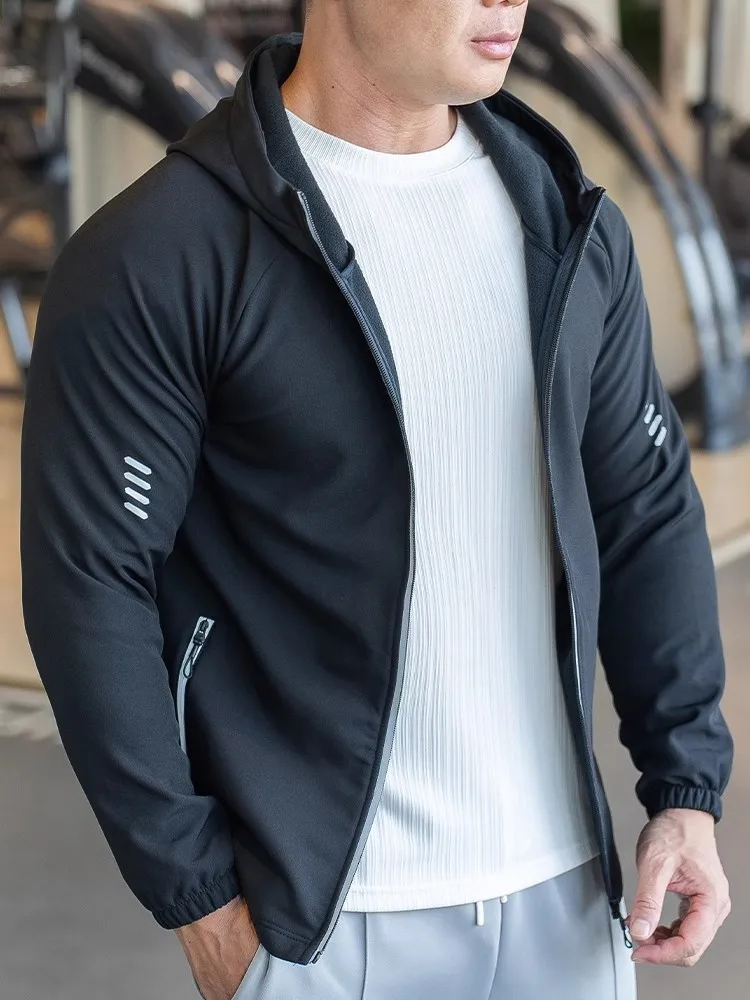 Winter fleece Running Hooded Jacket Men Sport Jacket fitness Gym Outdoor Quick dry waterproof Coat Cycling Sports windbreaker