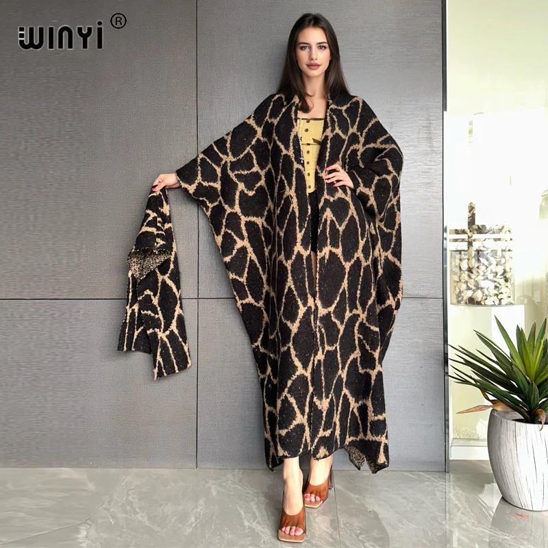 

Winter African Women High Quality Fur cardigan Luxury Long Fur OverCoat Thick Warm Leopard print Female Plush Coats with scarf
