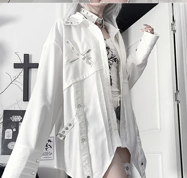 Subculture New Sweet Cool Shirts Autumn 2025 Woman's Gothic Dark Harajuku Aesthetic Black White Long Sleeve Loose Blouses Tops