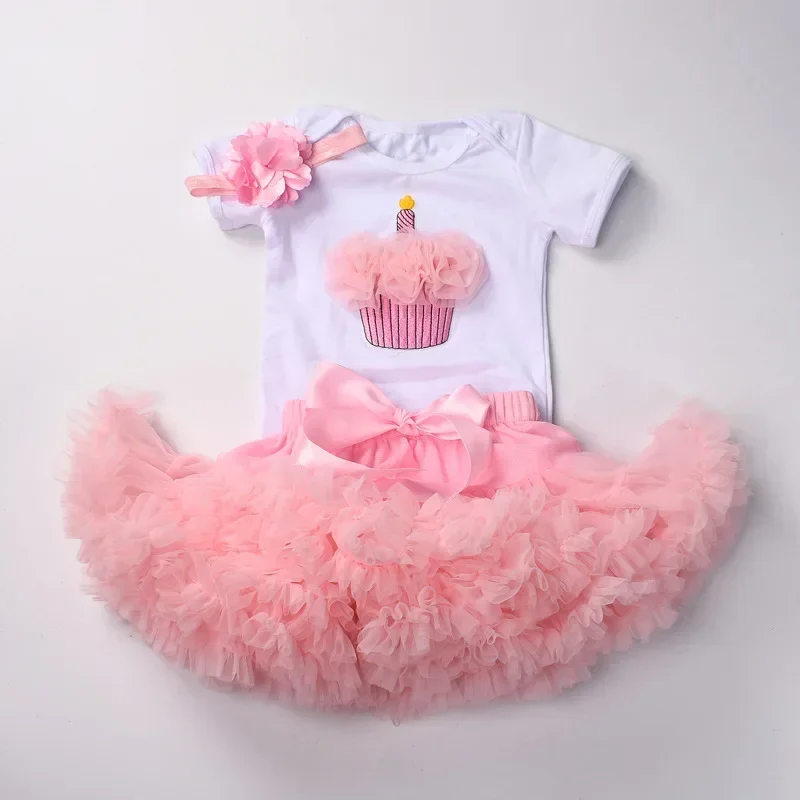 Baby Girls Boutique Clothes Sets One Year Old Birthday Newborn 6 9 Months Girls Tutu Outfits Romper+Skirt+Headband 1 Year