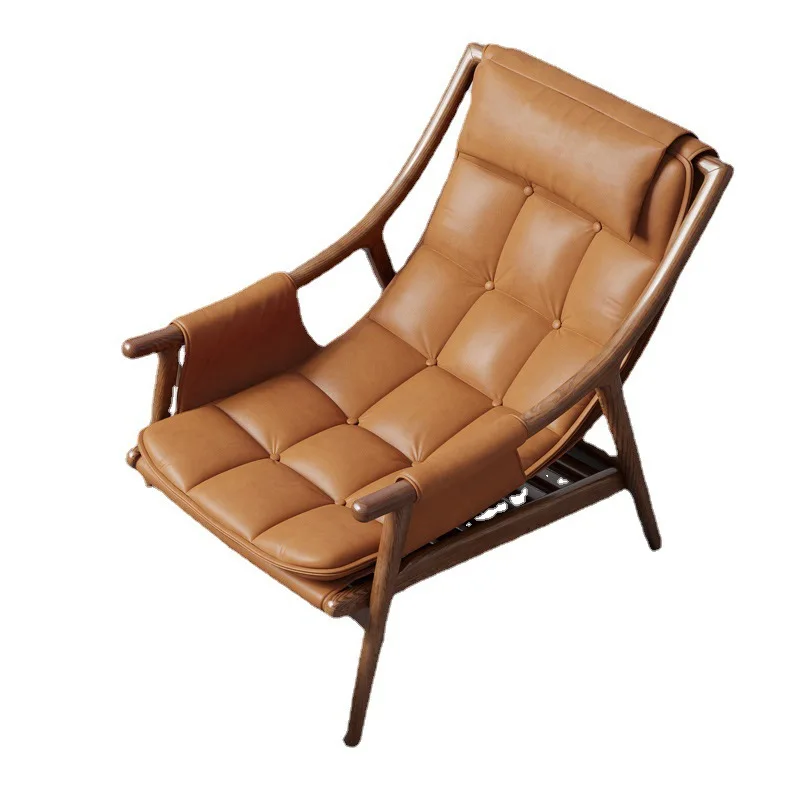 

Nordic solid wood leather sofa chair designer extreme balcony tiger chair light luxury leisure lazy recliner