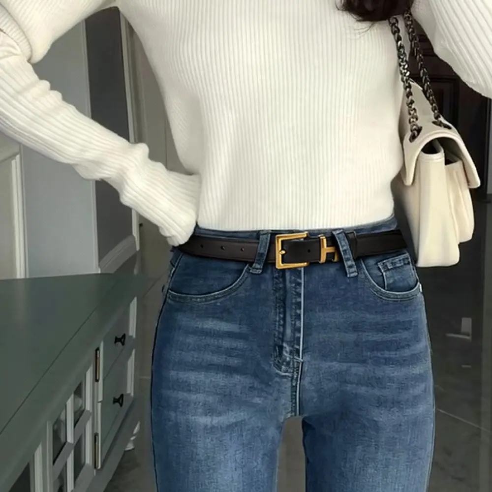 Ubelt Fashion Women Belt Luxury Alloy Buckle Casual Faux Leather Waistband Practical Accessory For Jeans Dress Pants