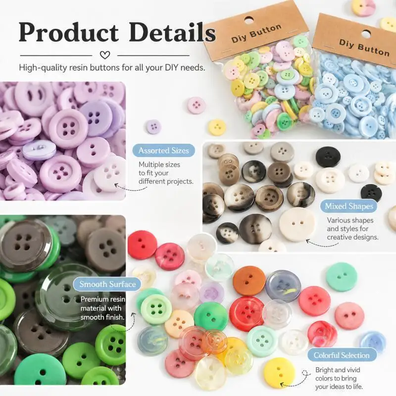 0,9-3,5cm Harz-Knöpfe 150g/Packung Gemischte Farben 2/4 Löcher für DIY Nähzubehör Handgemachtes Handwerk – Detail 5