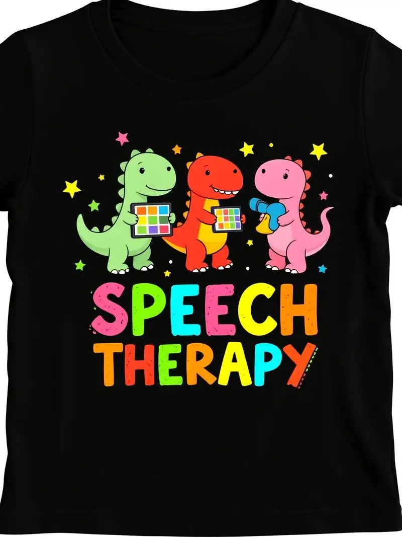 Cute Dinosaur-Themed Speech Therapy T-Shirt For Men And Unisex, Printed Design, Breathable Sweat-Wicking Soft 2025 Short Sleeves