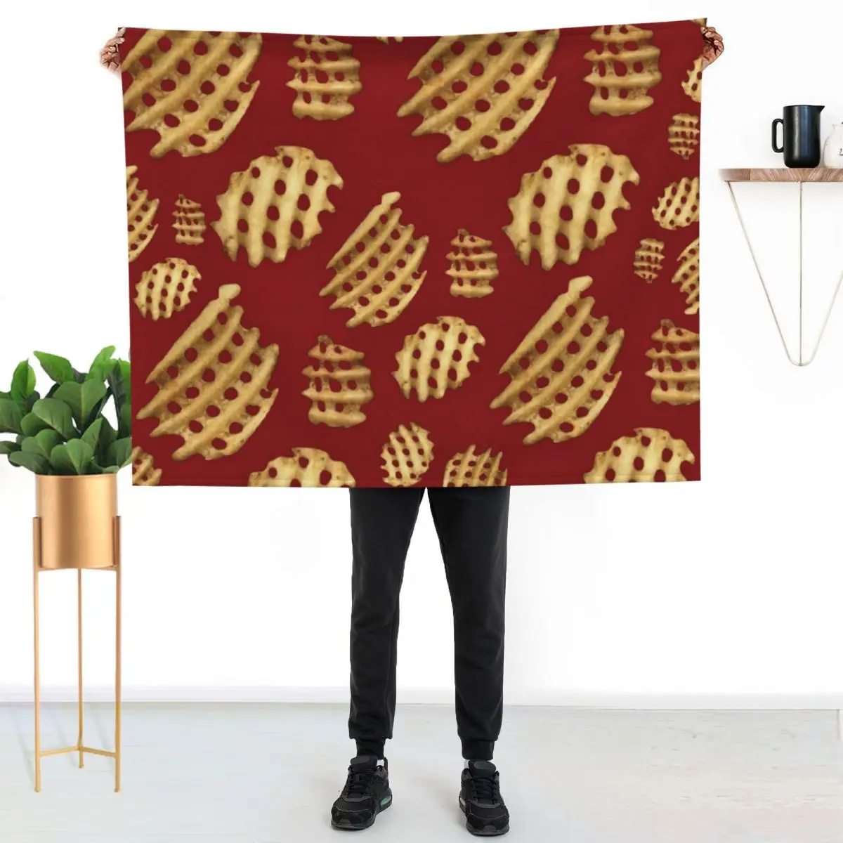 Crunchy Waffle Fries Throw Blanket Decorative Throw Cute Plaid Hairys Camping Plaid on the sofa Bed Blankets