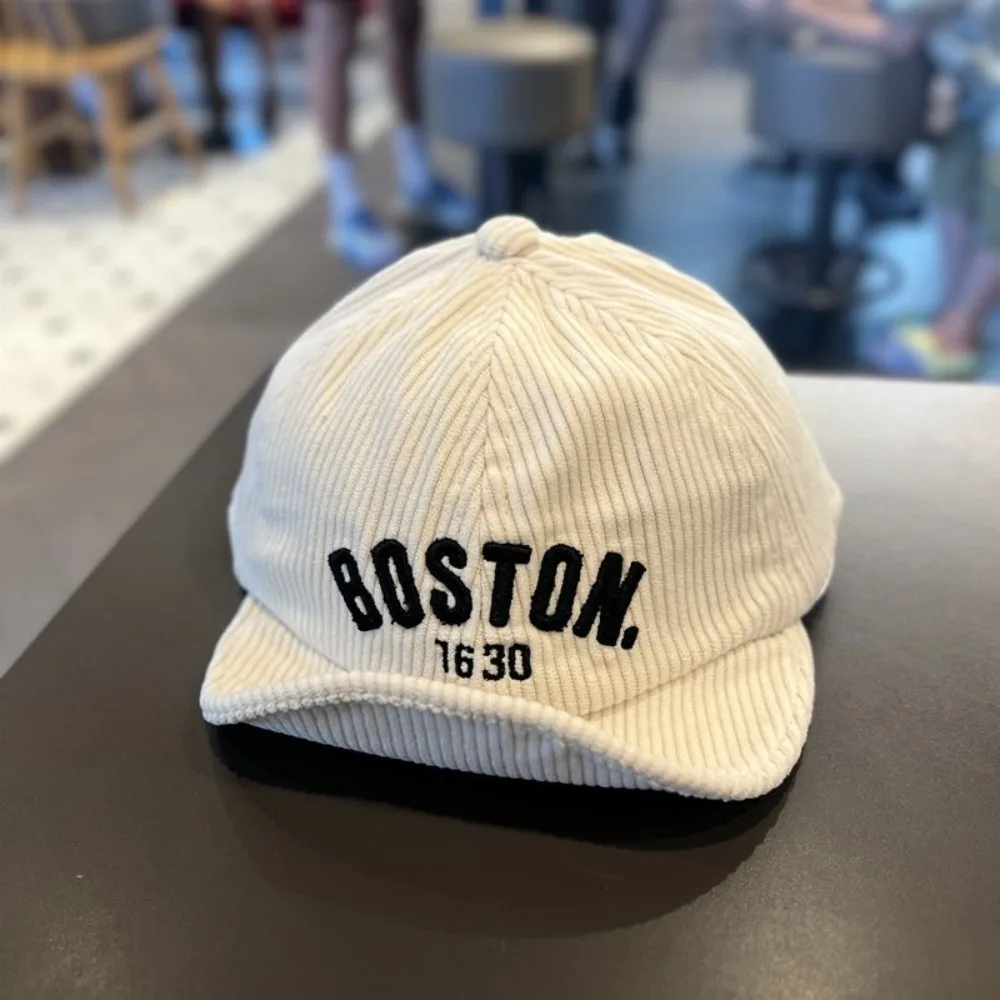 Embroidery Design Children Corduroy Cap Breathable Adjustable Duckbill Cap Solid Color Lightweight Letter Embroidery Cap