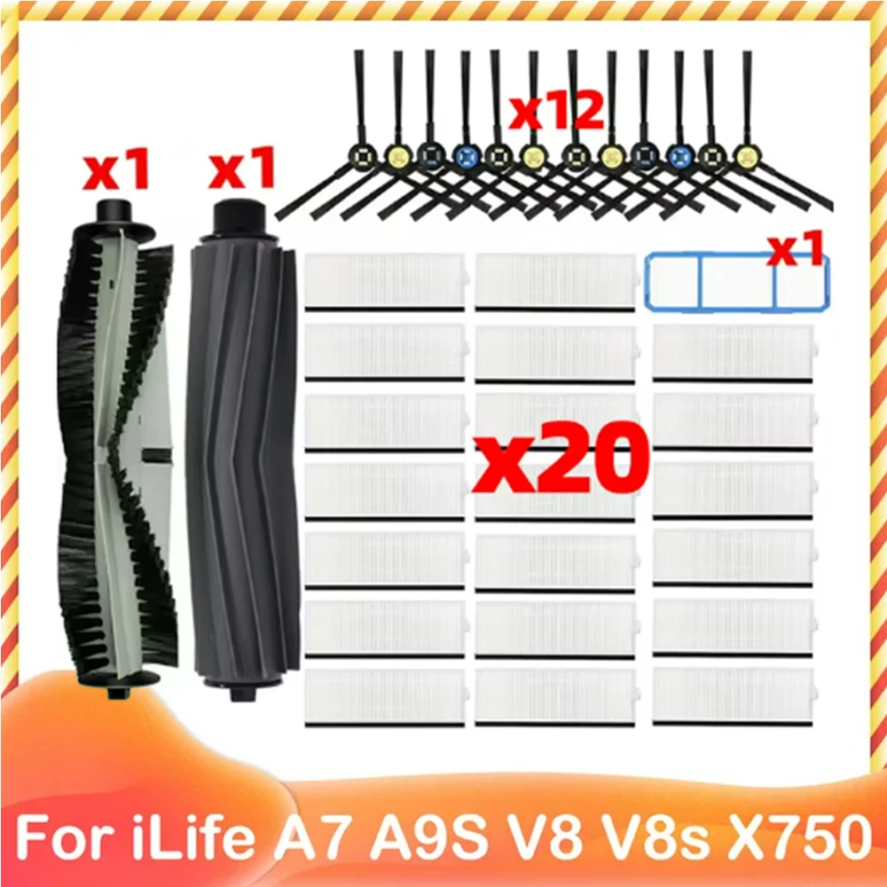 For iLife A7 A9S V8 V8s X750 X800 X785 V80 L100 Silvercrest SSR1 SSRA1 Rubber Main Side Brush Hepa Filter Kit For Cleaner Parts