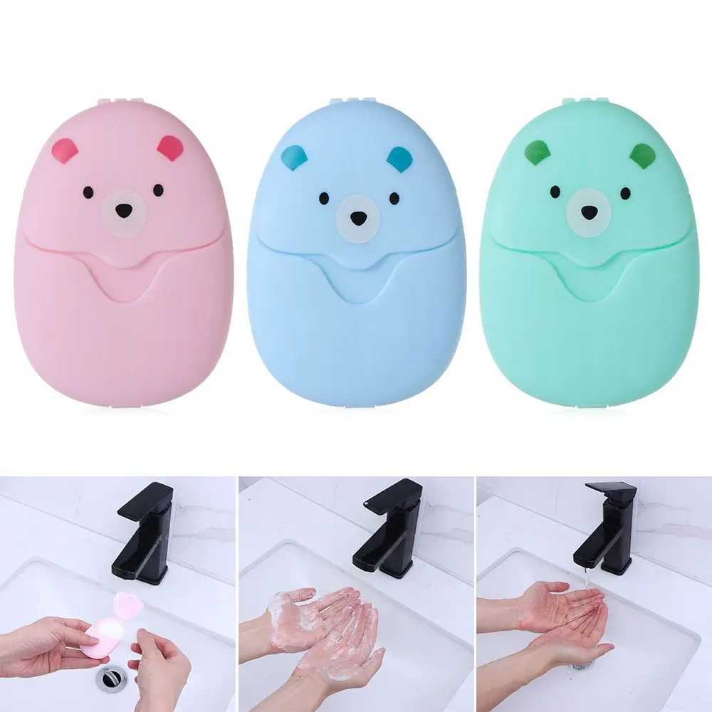 50Pcs Cute Travel Portable Soap Paper Outdoor Disposable Soap Flakes Hand Washing Mini Soap Pieces Boxed