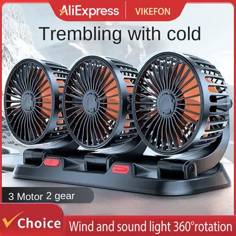 자동차 팬 360 ° 조정 가능한 3 헤드 공기 팬 자동차 전기 팬 USB/12V/24V 팬 2 속도 홈 데스크 사무실 및 자동차에 대 한 자동차 자동 팬