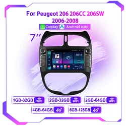 Android 13 Car Radio for PEUGEOT 206 206CC 206SW 2000-2008 Multimedia Player GPS Navigation 7 Inch With Buttons Carplay HeadUnit