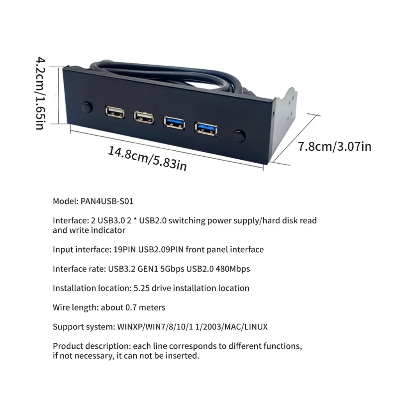 Painel frontal usb para desktop 5.25 "CD-ROM bay usb3.0/3.2 19pin usb2.0 9pin para 2 usb3.0 + 2 usb 2.0