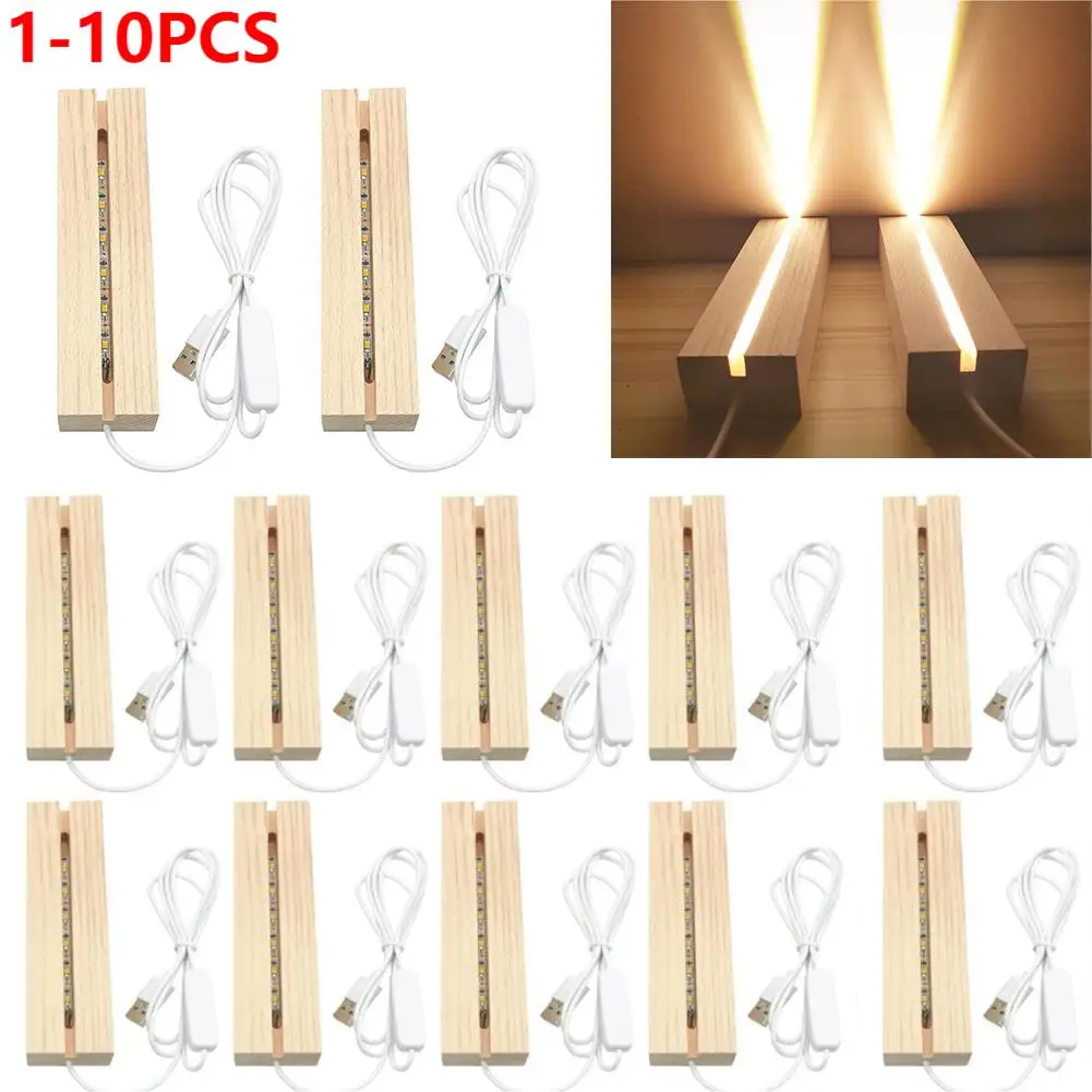 1-10PCS LED Wood Light Display Base Crystal Wooden Lighted Stand Acrylic Light Plate Base USB Wooden Base for Resin Art Lights