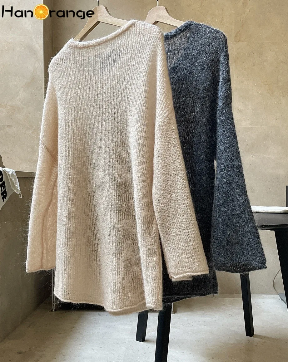 HanOrange 2024 Spring Women Wool Sweater Lazy Style Mohair O-neck Pullover Loose Soft Comfortable Casual Knitted Top Women