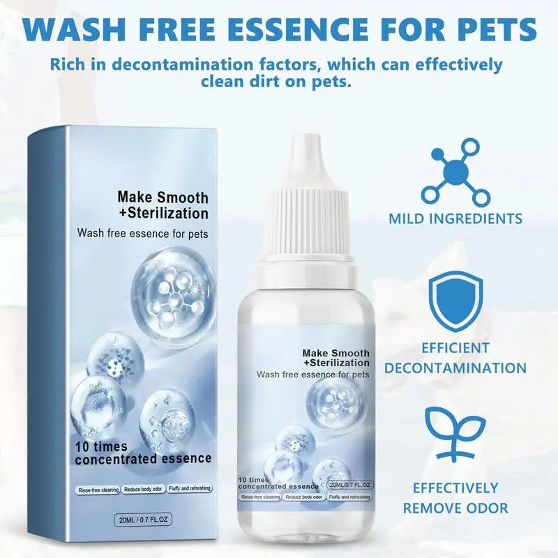 20ml No Wash Pet Essence Deodorant Clean & Smooth Hair Fragrance Care Portable Waterless Cat Oil Odor Eliminating Serum